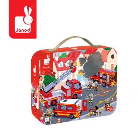 Puzzle Janod Strażacy 24 elementy w walizce