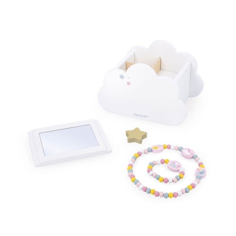 Szkatułka na biżuterię z lusterkiem Janod Jednorożce wszystkei akcesoria