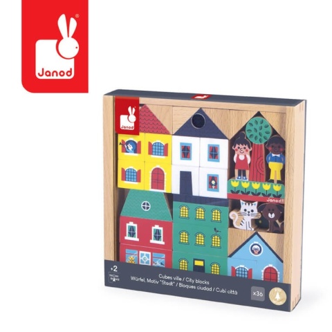 Zestaw klocków i figurek Janod - Miasto Cross Roads 36 elementów opakowanie