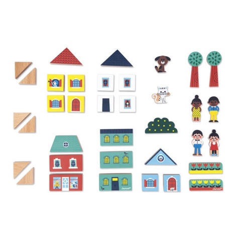 Zestaw klocków i figurek Janod - Miasto Cross Roads 36 elementów -skład zestawu