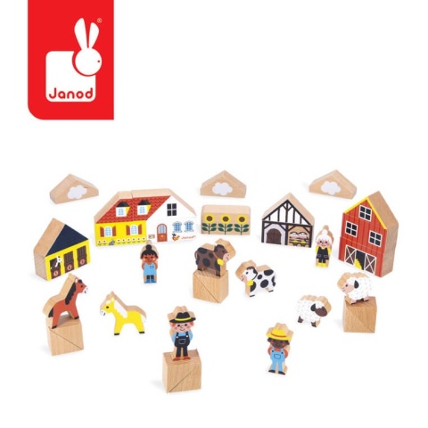 Zestaw klocków i figurek Janod - Wieś Cross Roads 36 elementów elementy