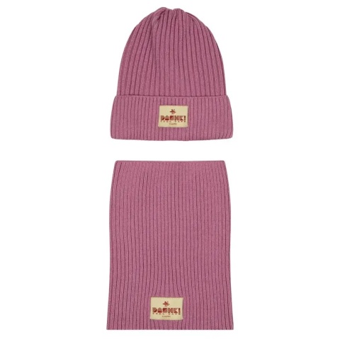 Fioletowy Komplet Czapka i Komin Dashki Merino Crew Pink - S