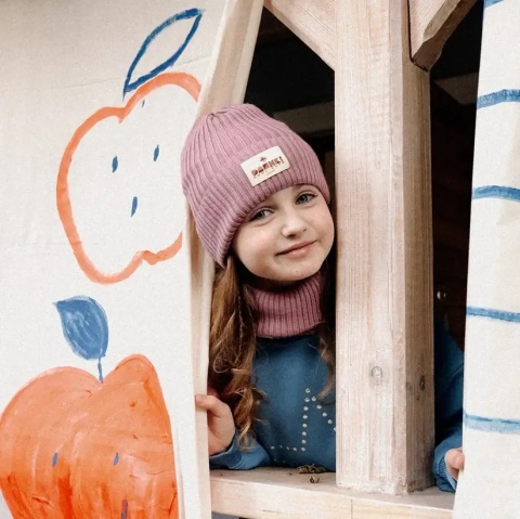 Fioletowy Komplet Czapka i Komin Dashki Merino Crew Pink - S czapka