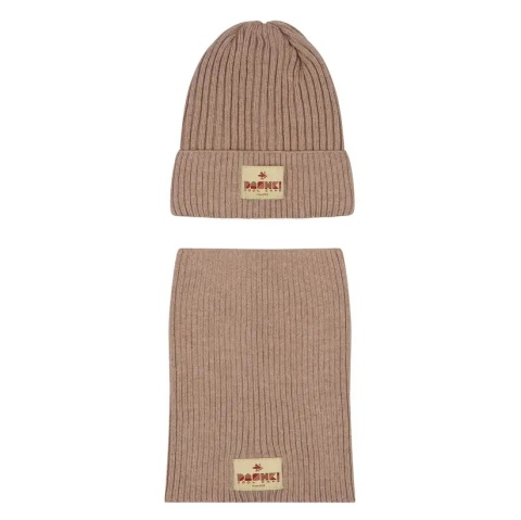 Beżowy Komplet Czapka i Komin Dashki Merino Crew Beige - S