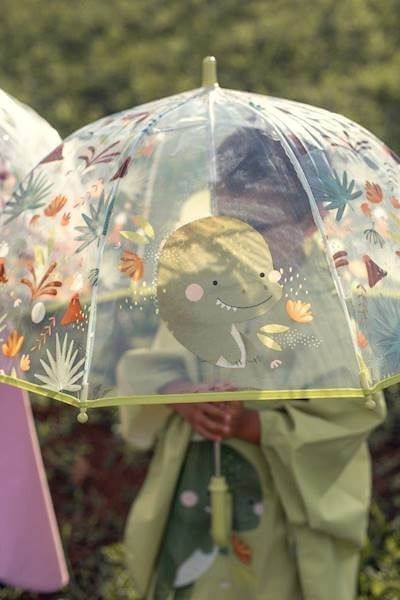 Zielony Parasol Przeciwdeszczowy SASSI Dinozaur otwarty