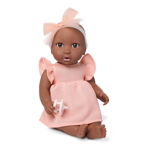 Ciemnoskóa Lalka ze Smoczkiem LullaBaby w Sukience i Opasce
