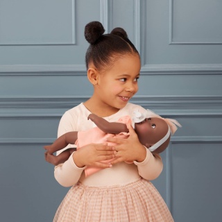 Ciemnoskóra Lalka ze Smoczkiem LullaBaby w Sukience i Opasce