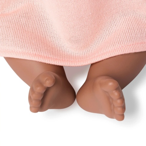 Ciemnoskóa Lalka ze Smoczkiem LullaBaby w Sukience i Opasce stopki