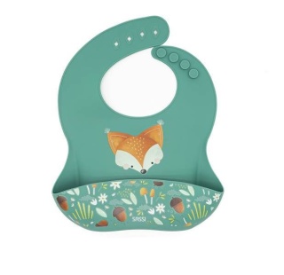 Zielony Śliniak Silikonowy z kieszonką SASSI Lis