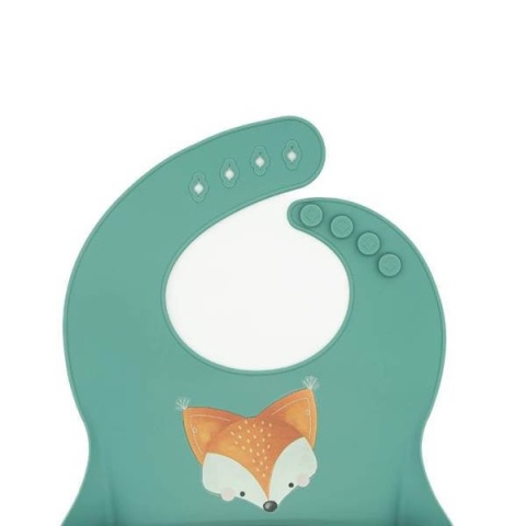 Zielony Śliniak Silikonowy z kieszonką SASSI Lis zapięcie