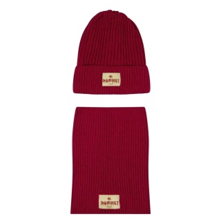 Czerwony Komplet Czapka i Komin Dashki Merino Crew Amarant - S
