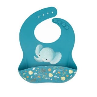 Niebieski Śliniak Silikonowy z Kieszonką SASSI Słonik