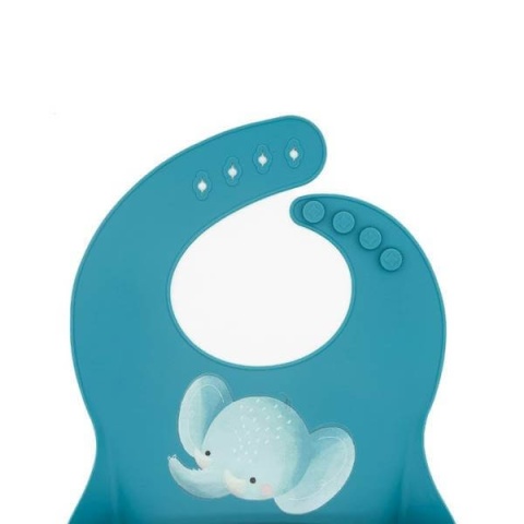 Niebieski Śliniak Silikonowy z Kieszonką SASSI Słonik zapięcie