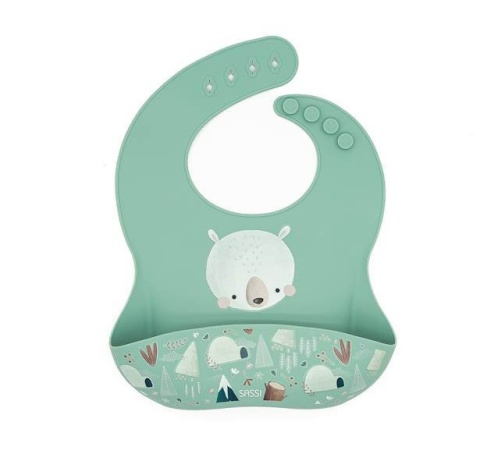 Miętowy Śliniak Silikonowy z kieszonką SASSI Miś