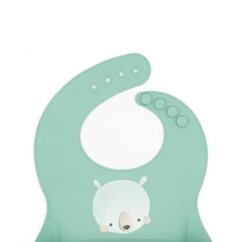 Miętowy Śliniak Silikonowy z kieszonką SASSI Miś zapięcie