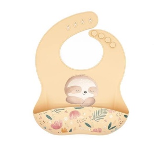 Beżowy Śliniak Silikonowy z kieszonką SASSI Leniwiec