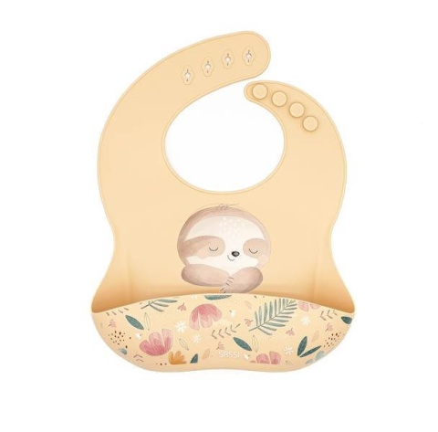 Beżowy Śliniak Silikonowy z kieszonką SASSI Leniwiec