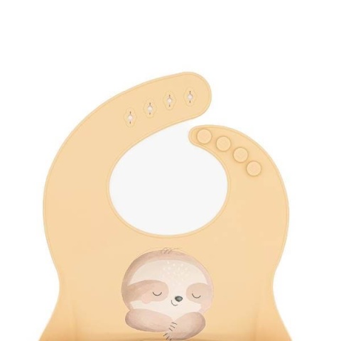 Beżowy Śliniak Silikonowy z kieszonką SASSI Leniwiec zapięcie