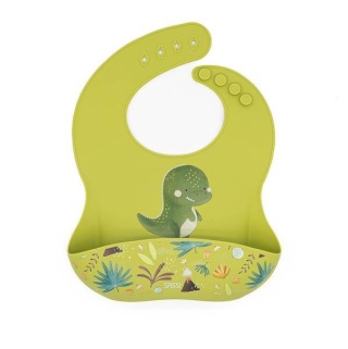 Zielony Śliniak Silikonowy z kieszonką SASSI Dinozaur