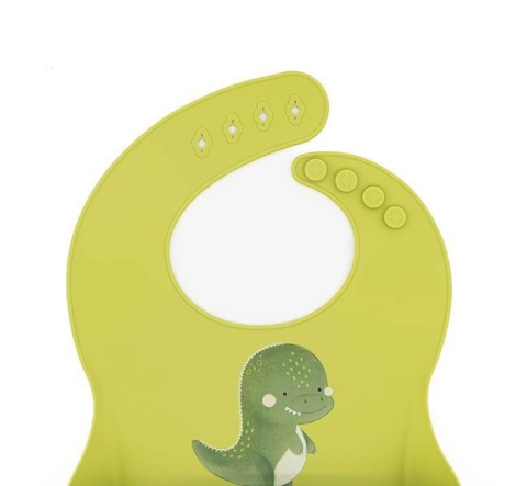 Zielony Śliniak Silikonowy z kieszonką SASSI Dinozaur zapięcie