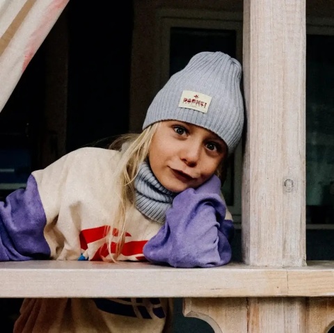 Szary Komplet Czapka i Komin Dashki Merino Crew Grey - S czapka