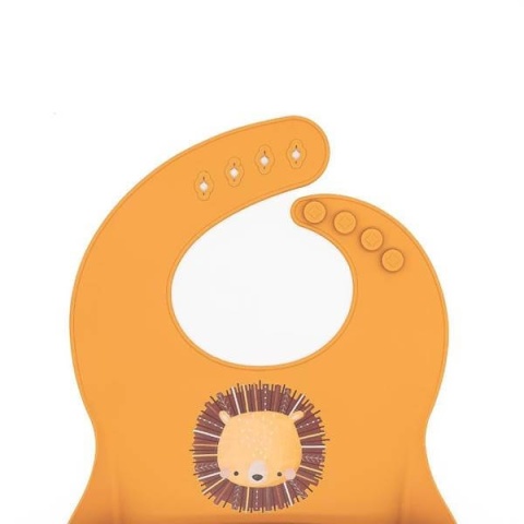 Pomarańczowy Śliniak Silikonowy z kieszonką SASSI Lew zapięcie