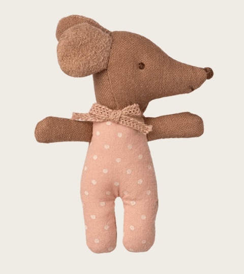 Różowa Myszka Sleepy Wakey Baby Maileg w Pudełku Zapałek obudzona