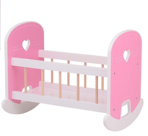 Różowa drewniana kołyska Baby Rose dla lalek 35-45 cm