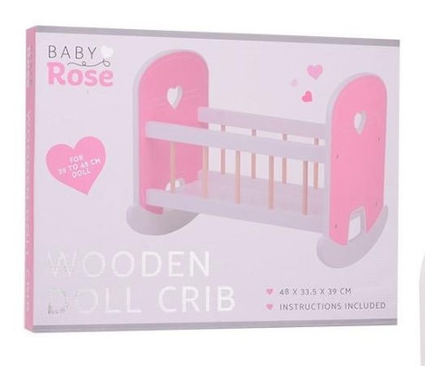 Różowa drewniana kołyska Baby Rose dla lalek 35-45 cm