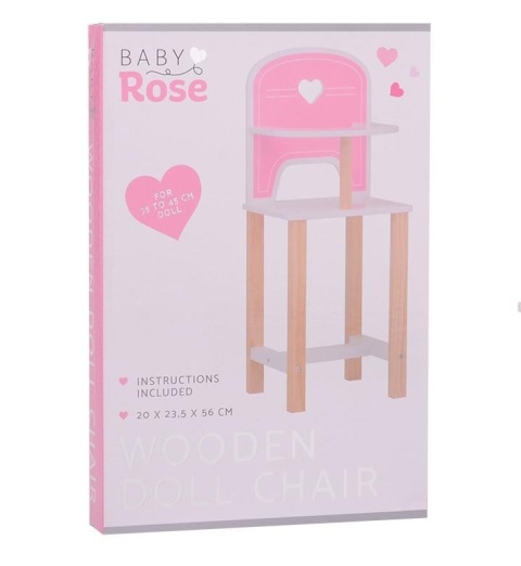 Różowe drewniane krzesełko Baby Rose dla lalek 35-45 cm