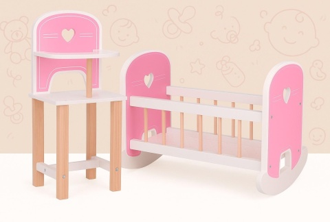 Różowe drewniane krzesełko Baby Rose dla lalek 35-45 cm