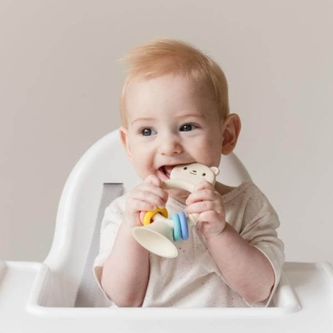 Silikonowy Gryzak na Przyssawce Tiger Tribe Miś w rączach dziecka