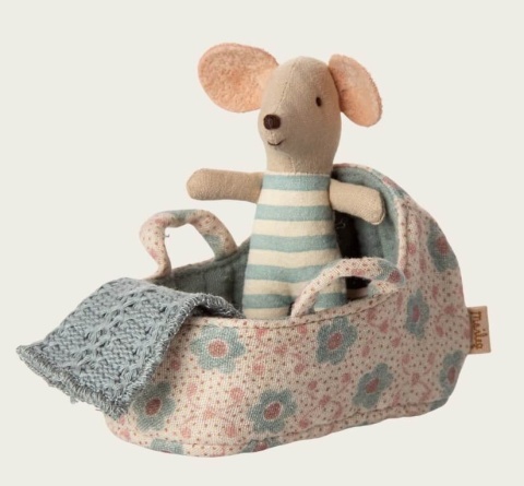 Turkusowe Nosidło dla Myszek Maileg w Kwiaty z myszką w środku