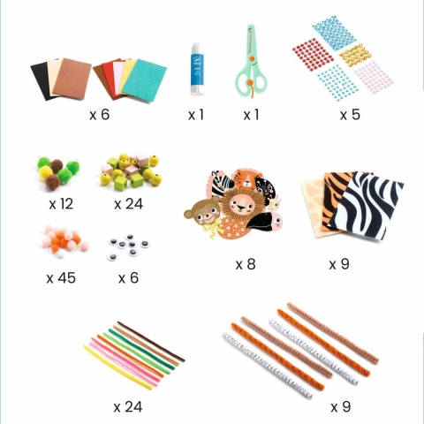 Zestaw artystyczny Djeco kreatywne pudełko dżungla elementy