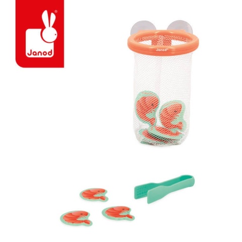 Łapacz krewetek do kąpieli Janod kosz z przyssawkami krewetki