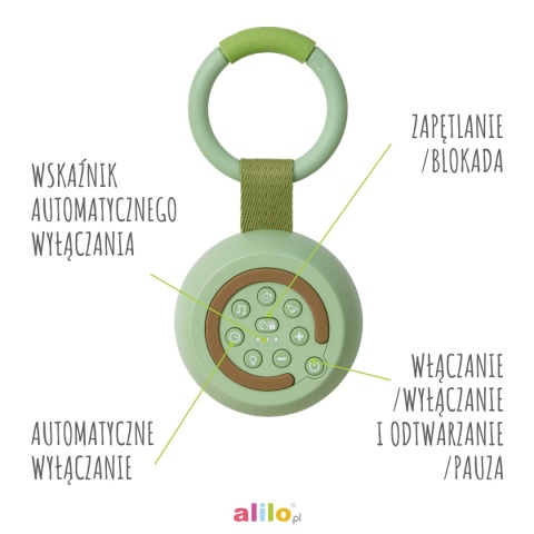 Odtwarzacz MP3 Alilo CocoNap W1 zielony wyłączanie i włączanie