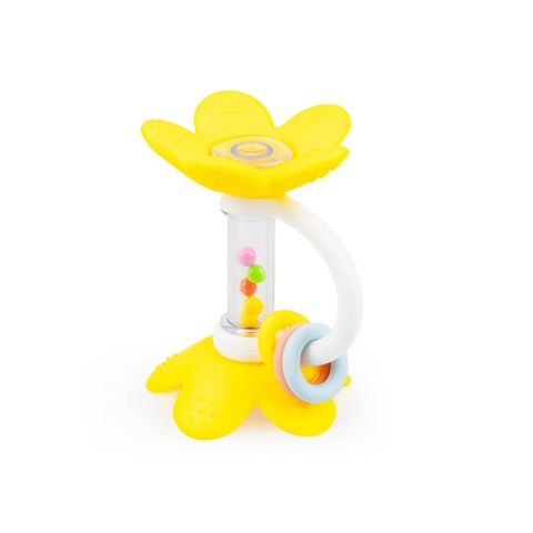 Grzechotka kwiatek GiliGums żółta przód