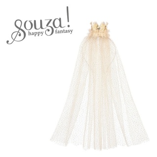 Opaska tiara Souza! z tiulowym welonem i złotą mini koroną Chava