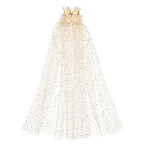 Opaska tiara Souza! z tiulowym welonem i złotą mini koroną Chava