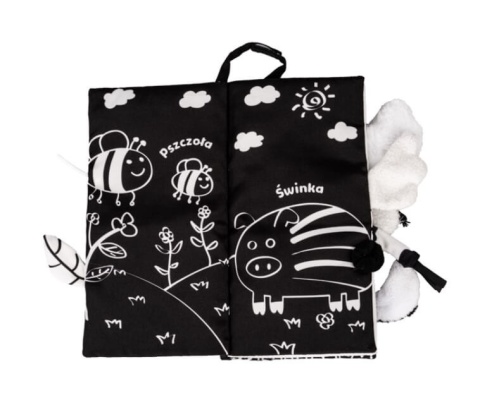 Kontrastowa książka z ogonkami JollyBaby zwierzaki środek