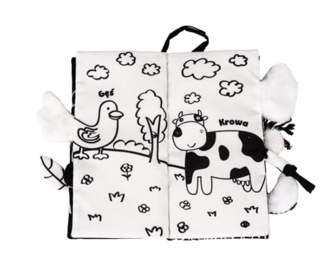 Kontrastowa książka z ogonkami JollyBaby zwierzaki krowa
