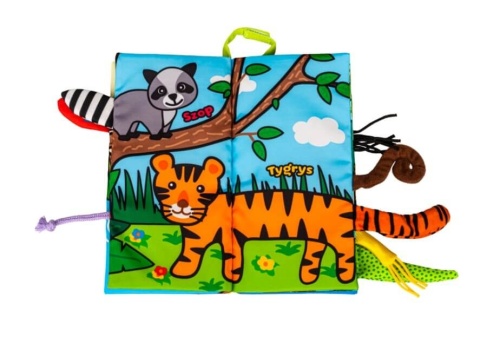 Sensoryczna książka z ogonkami JollyBaby zwierzaki dżungli