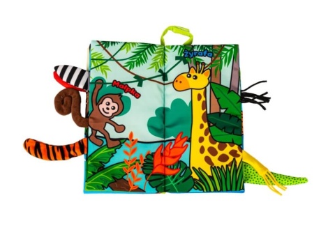 Sensoryczna książka z ogonkami JollyBaby zwierzaki dżungli małpka
