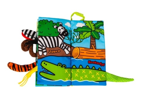 Sensoryczna książka z ogonkami JollyBaby zwierzaki dżungli krokodyl