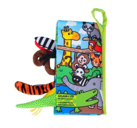 Sensoryczna książka z ogonkami JollyBaby zwierzaki dżungli tył