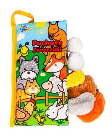 Sensoryczna książka z ogonkami JollyBaby puchate zwierzaki przód