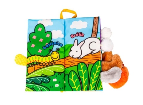 Sensoryczna książka z ogonkami JollyBaby puchate zwierzaki środek