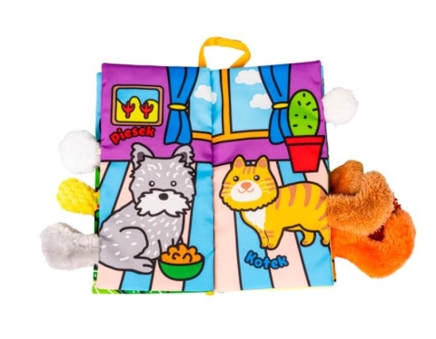 Sensoryczna książka z ogonkami JollyBaby puchate zwierzaki pies i kot