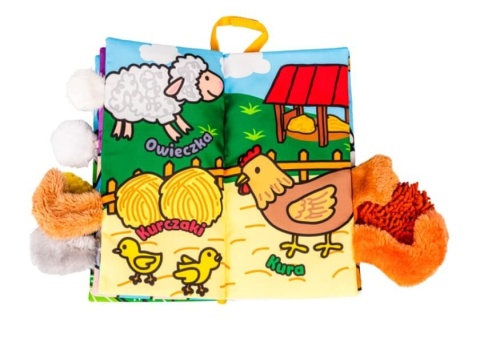 Sensoryczna książka z ogonkami JollyBaby puchate zwierzaki kurki