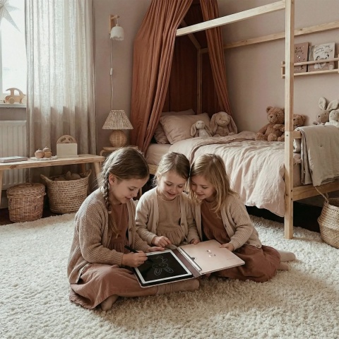 dzieci bawiące się Tabletem Graficznym KidLupe królik